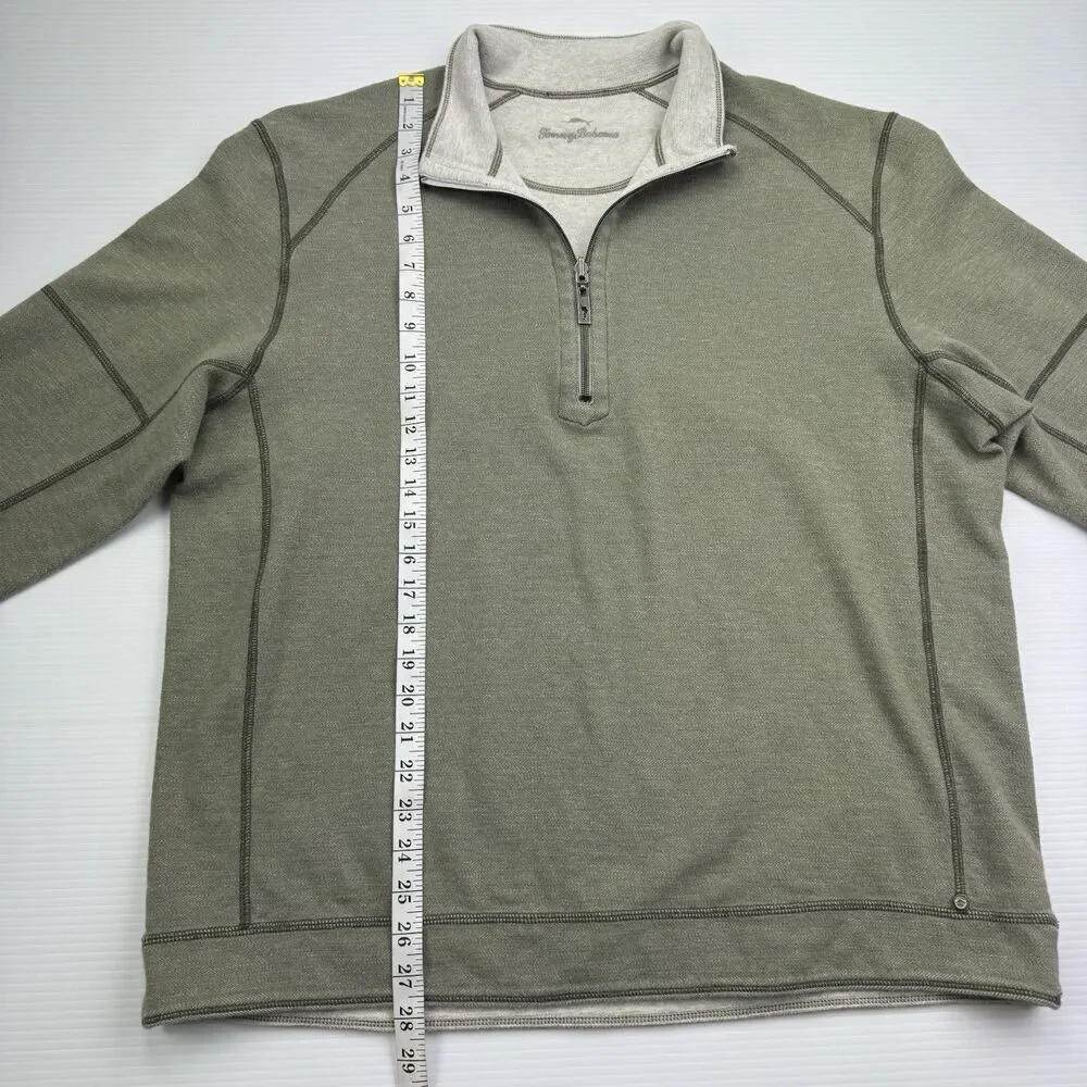 Tommy Bahama Reversible 1/4 Zip Pullover Mens Large Green Golf Sweater